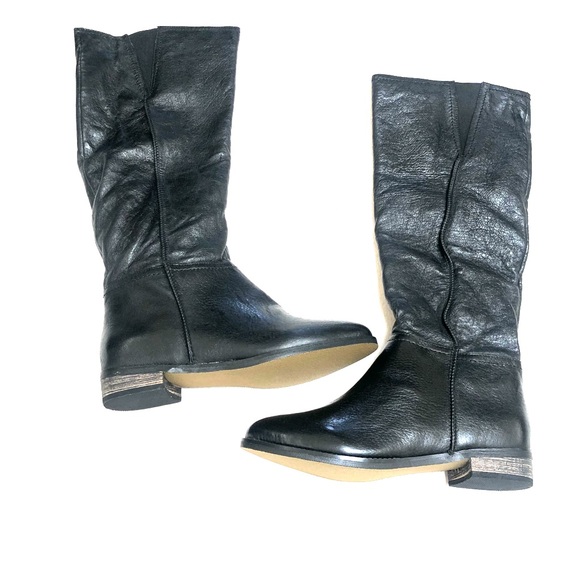 Black Leather Knee High Boots - Picture 1 of 2